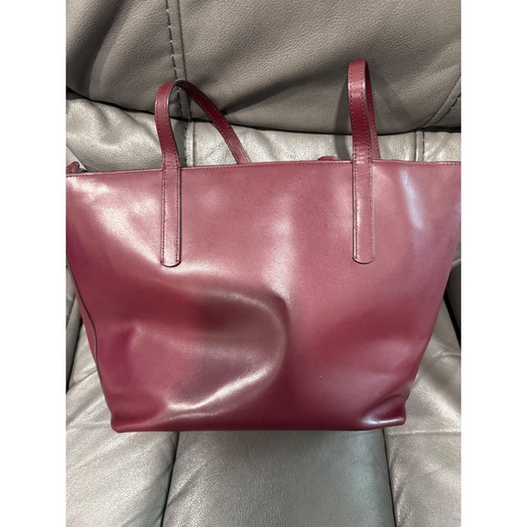 Kate Spade New York Leather Tote Bag Burgundy Classic Everyday Shoulder Bag - Picture 6 of 13